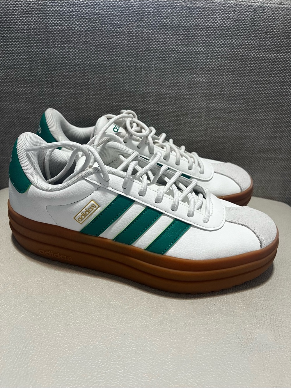 Adidas VL Court Blod White Sneakers with Green Stripes and Gum Platform - Picture 2 of 7